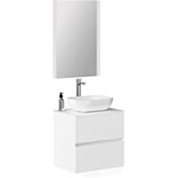 Baikal Conjunto de Mueble de Baño suspendido a la Pared- con Lavabo Sobrepuesto y Espejo con Marco de Madera- Dos…